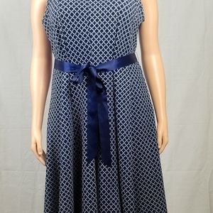 Plus size blue,tan,and white dress